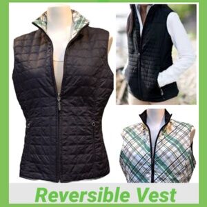 Cutter & Buck WindTec Quilted Vest Reversible Black Plaid Outerwear Size X Large